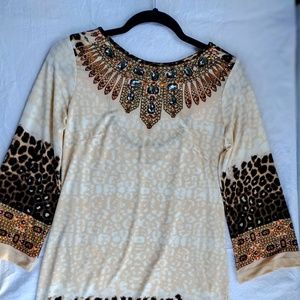 ECI New York Bejeweled Leopard Print Cocktail Dress Size SMALL